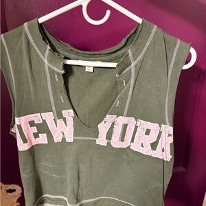 Green Sleeveless Top with Pink Lettering